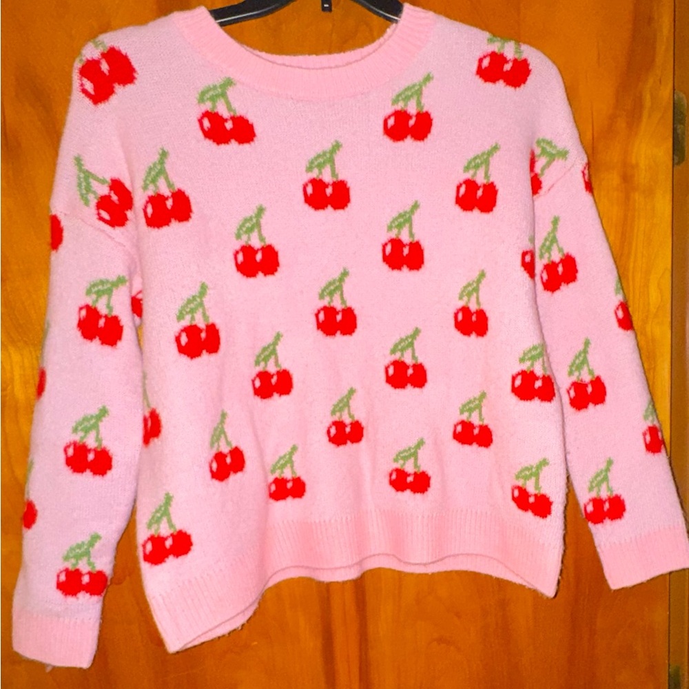Cece Cherry Patterned Pink Sweater - image 1